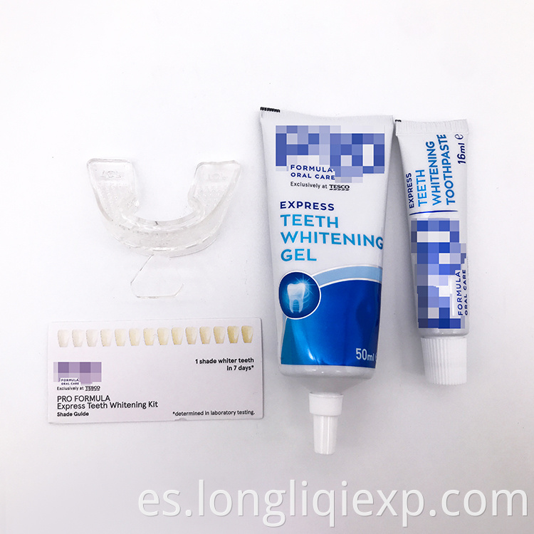 Kit de blanqueamiento de dientes 50ml Gel 16ml Pasta de dientes con tarjeta colorimétrica de dientes y bandeja de dientes